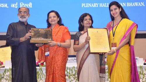 Neemrana Hotels Deo Bagh Gwalior from K.J. Alphons the Honourable Minister of State IC for Tourism Government of India in the category of Best Heritage Hotel Classic.