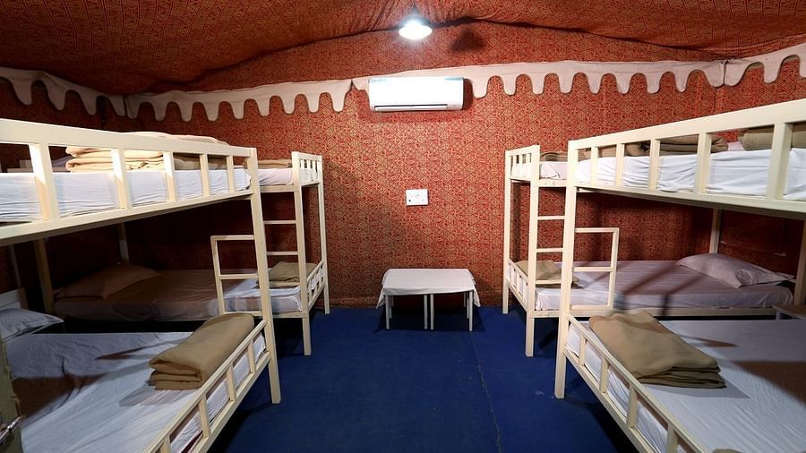 AC Tents Interior - Sajan - AC Dormitory Tents at Nature Trails Sajan offering a comfortable yet adventurous group stay experience.