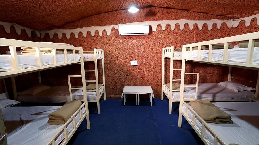 AC Tents Interior - Sajan - AC Dormitory Tents at Nature Trails Sajan offering a comfortable yet adventurous group stay experience.