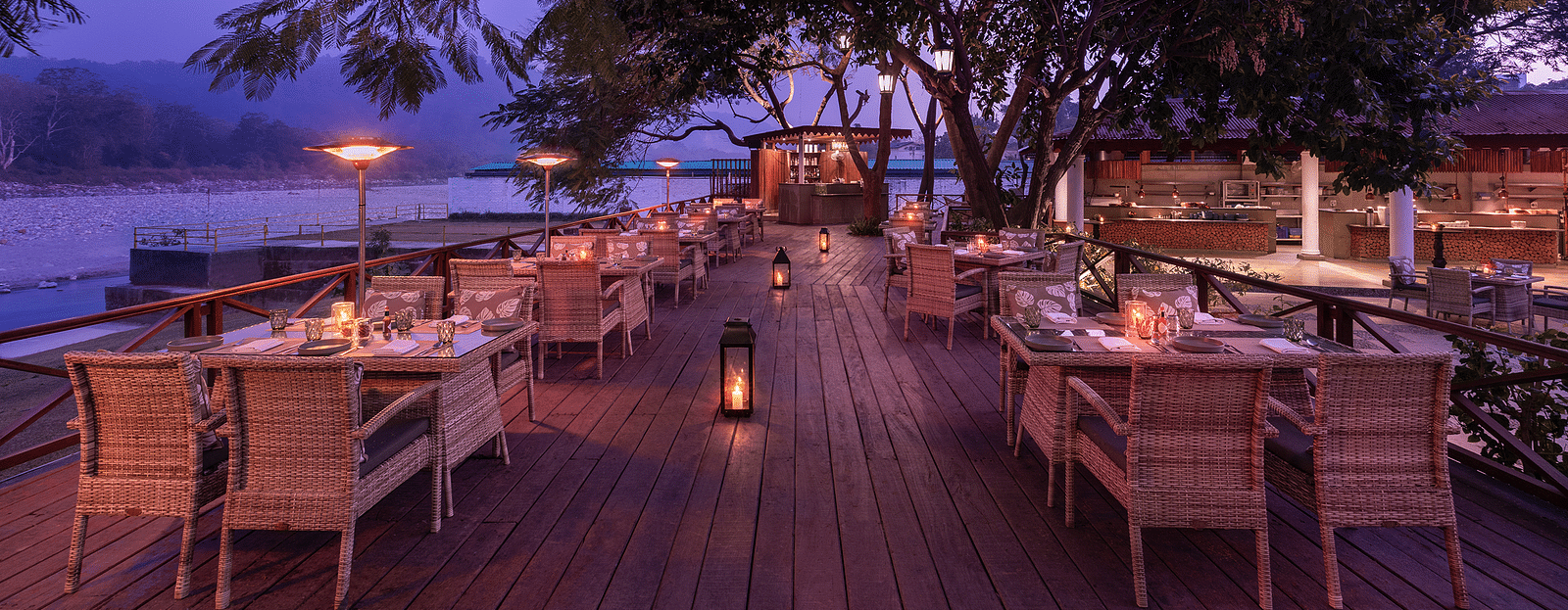 An image of an outdoor dining area beside a lake - The Riverview Retreat,  Corbett
