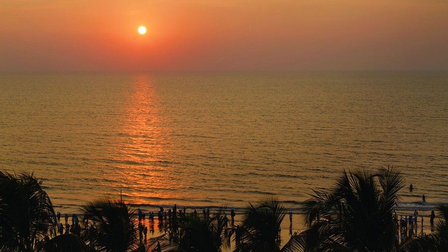 sun setting over Juhu Beach