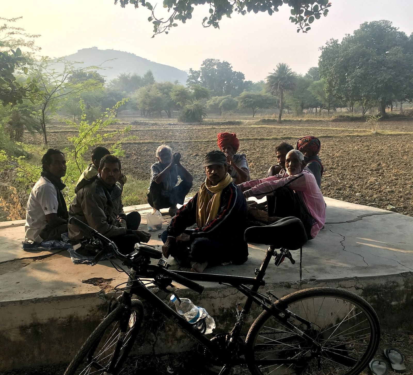 Cyclists taking a break on a sunny day