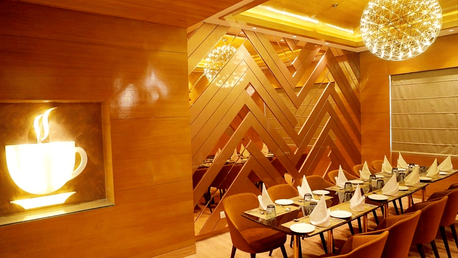 comfortable seating space at a restaurant in vrindavan