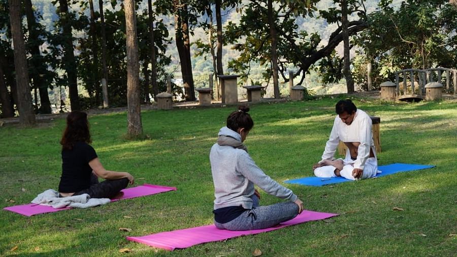 yoga session in a lawn