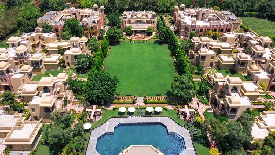 drone view of luxury resort near delhi