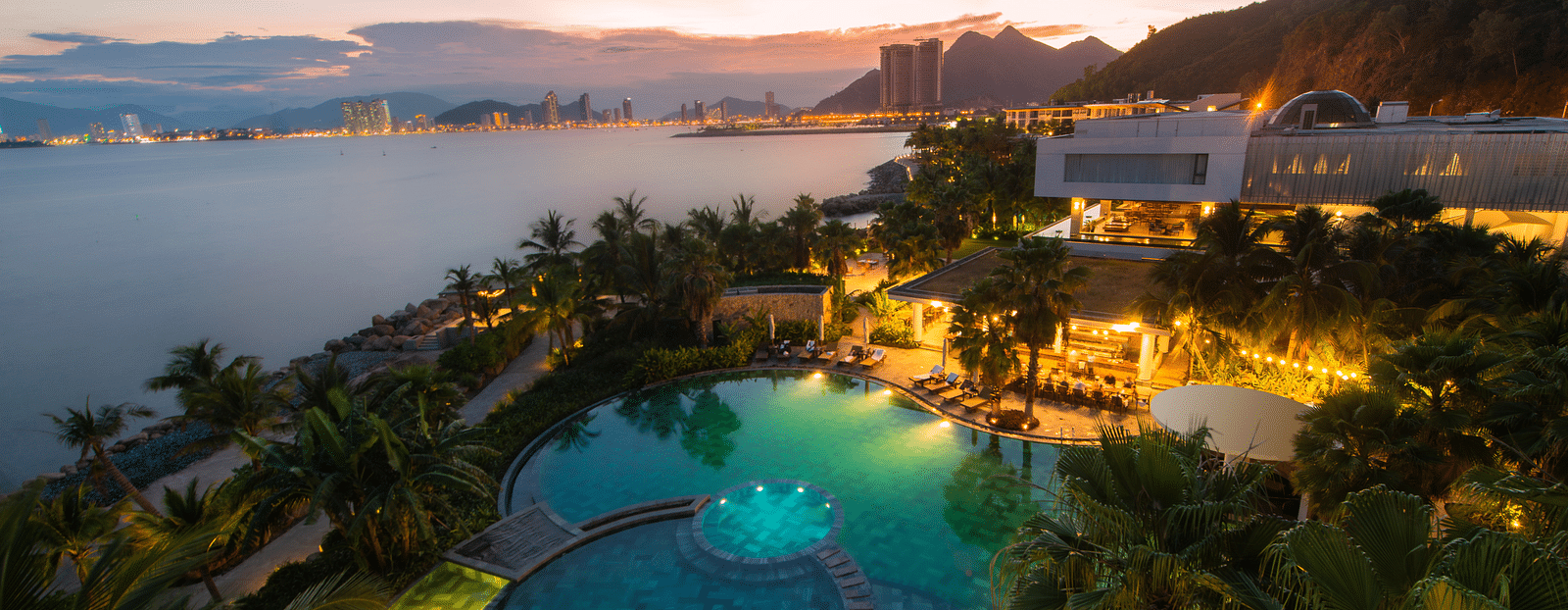 An aerial image of a well-lit resort - Alibu Resorts Nha Trang - Nha Trang Hotels Beachfront