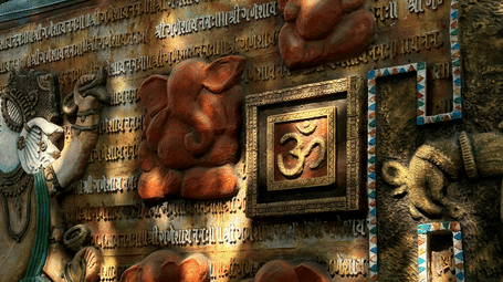 Decorative wall mural depicting Lord Ganesha at Shri Ganpati Mandir, Khajrana