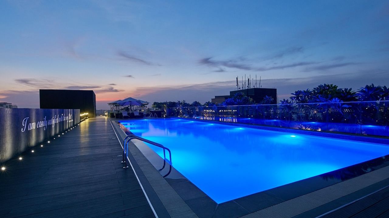 rooftop pool at our hotel in whitefield near VR Mall Bengaluru