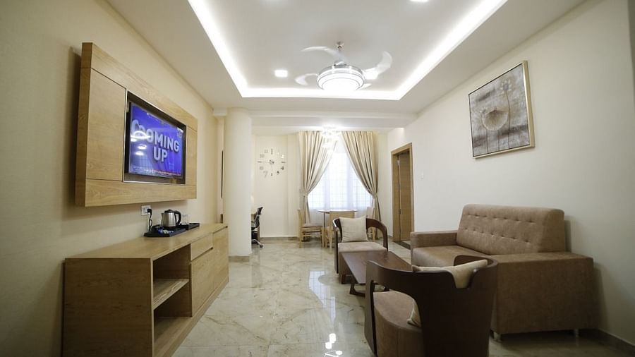 image of a separate living room in the royal suite of voyage annapurna de royal, guntur