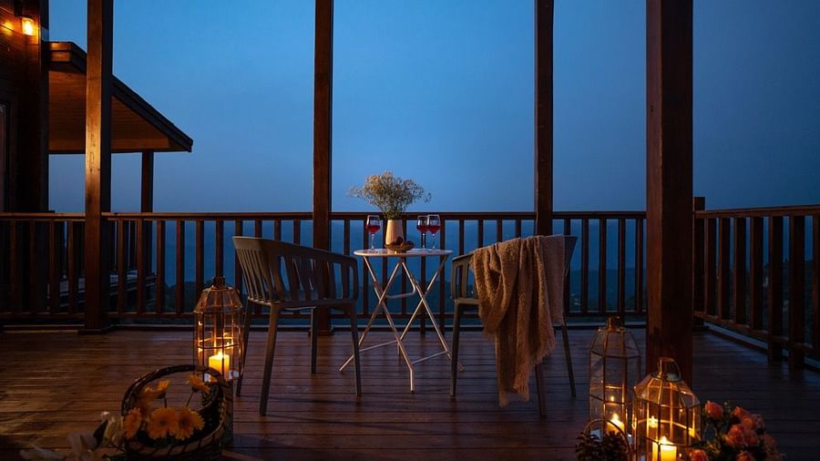 An image of a a seating setup on a patio at avalon cottages | Avalon Cottages, Kanatal