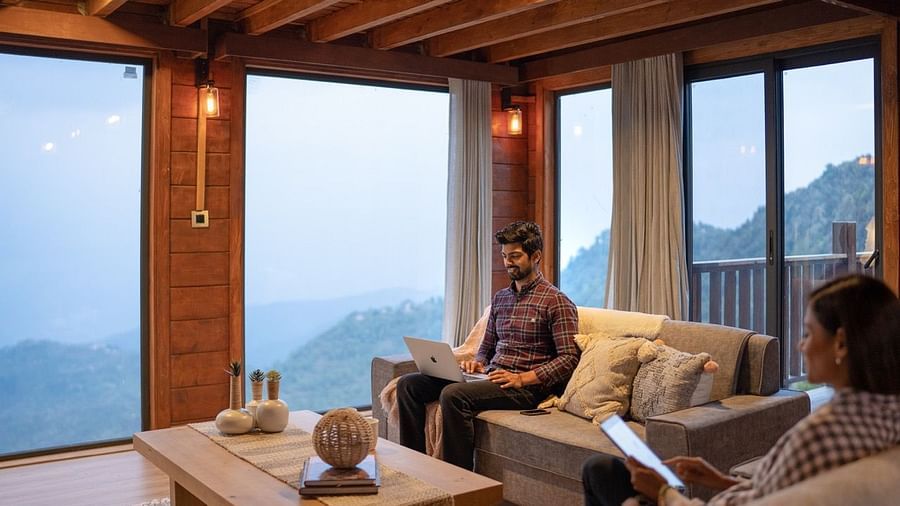 An image of people working with the view from avalon cottages