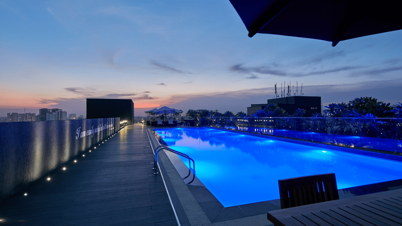 rooftop swimming pool at our hotel in whitefield 