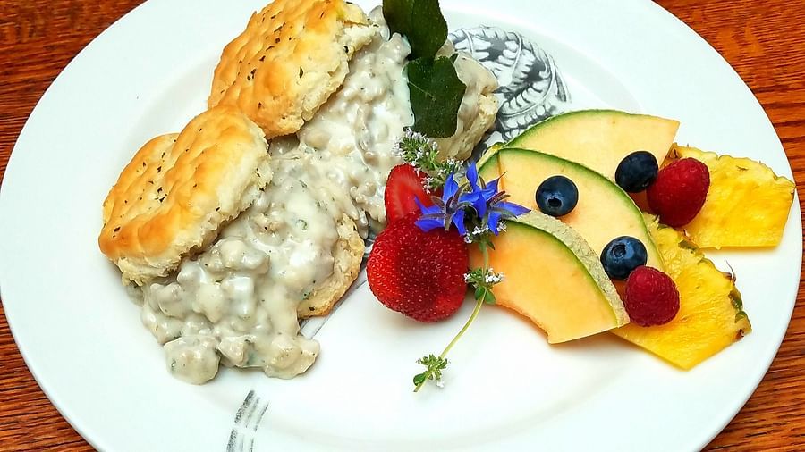 A delicate dessert plate with pastries and fresh berries - Brewery Gulch Inn & Spa