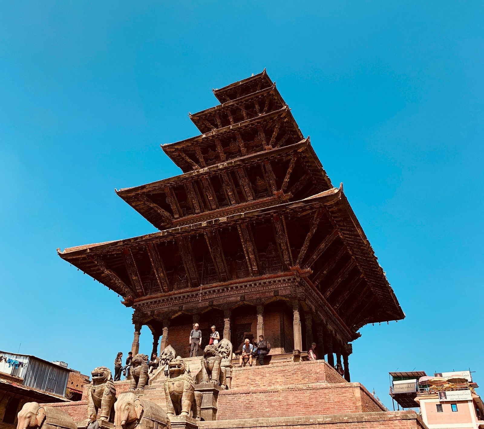 An overview of Changu Narayan Temple with blue sky in the background