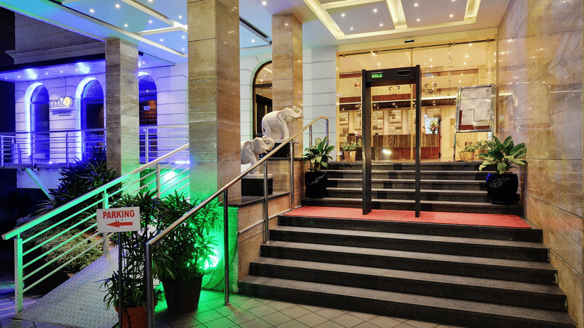Hotel with stairs and security check