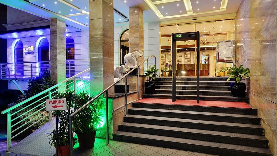 Hotel with stairs and security check