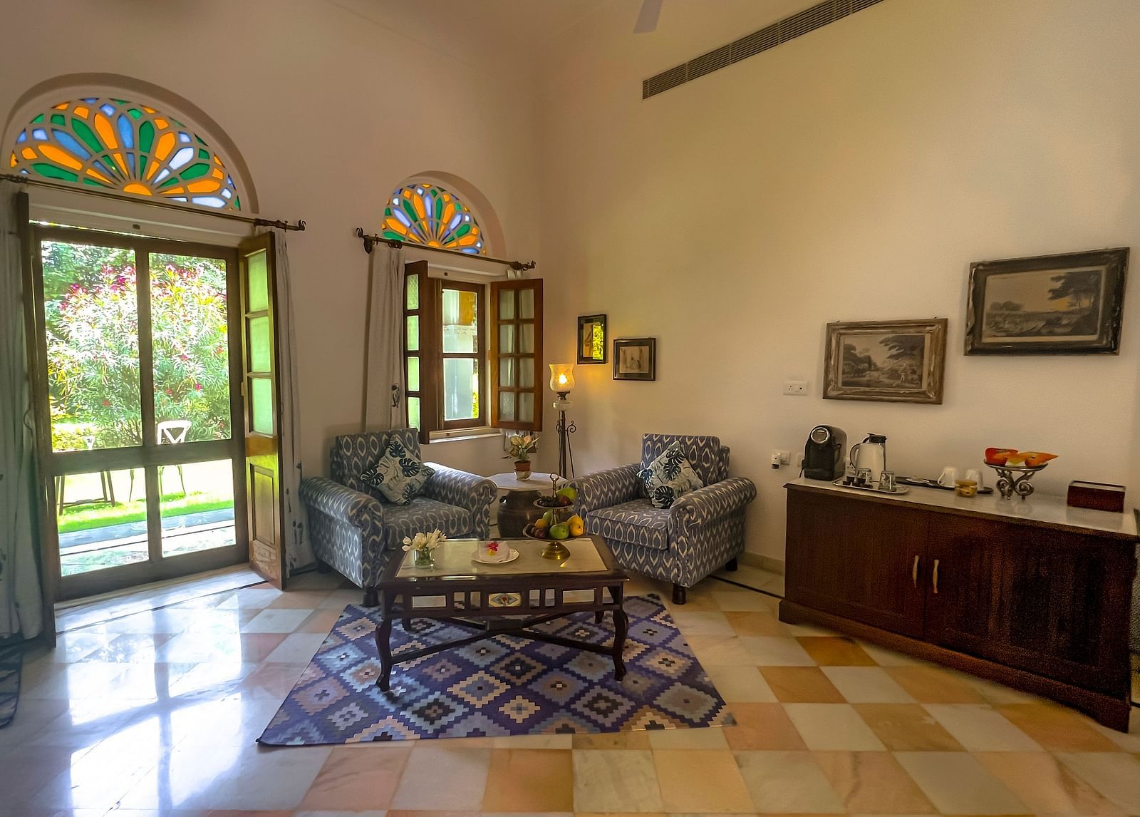 image of the common seating arrangement inside the deluxe suite at Dev Shree, deogarh