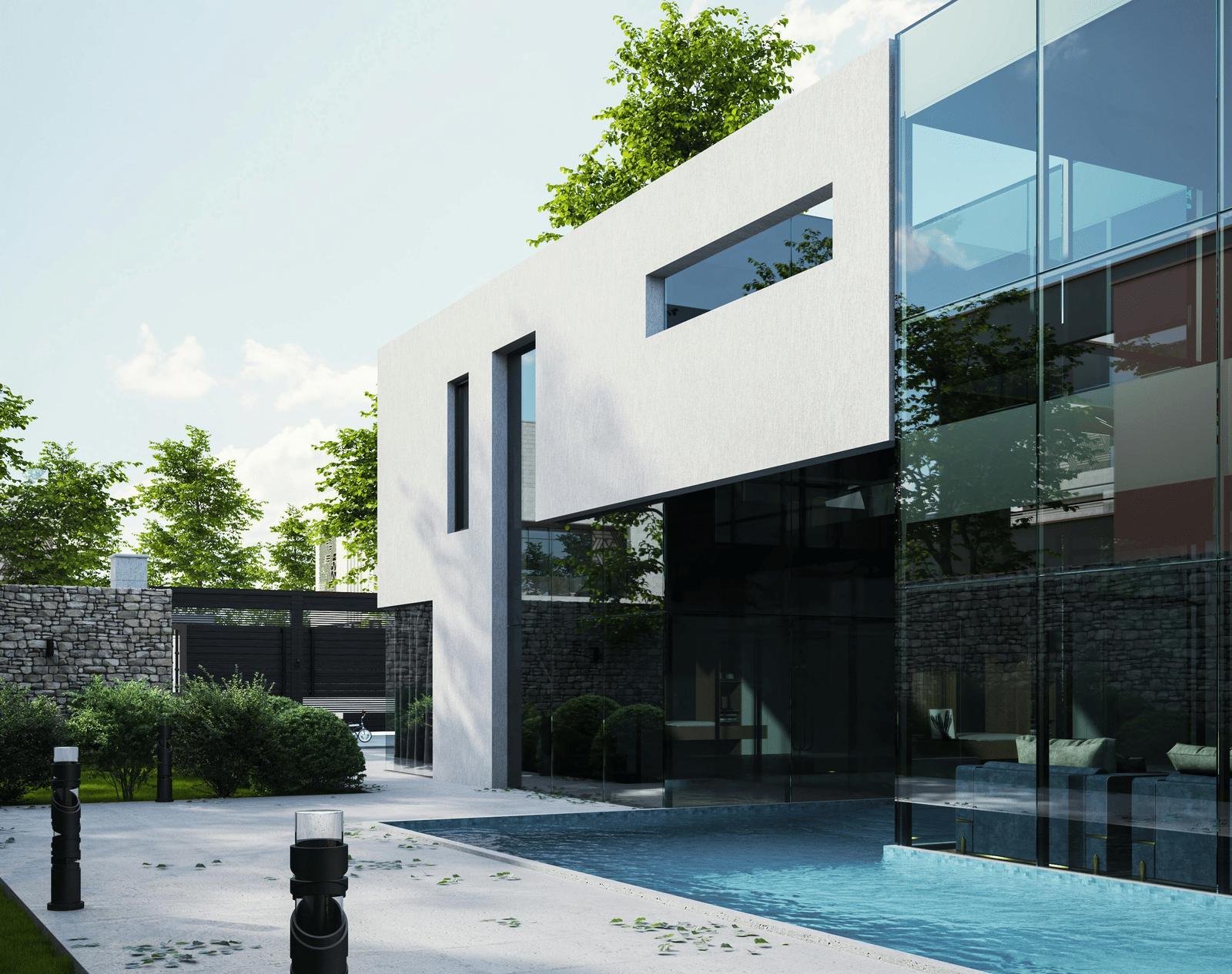 Contemporary apartment building with a sleek outdoor pool.