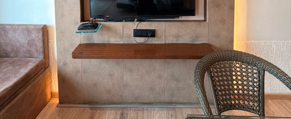 Family Room, Television console with window seat