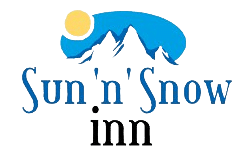 Logo of Sun 'n' Snow Inn, featuring a mountain range and a sun.