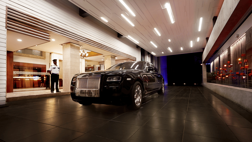 Car entering the driveway at Hablis Hotel, Chennai