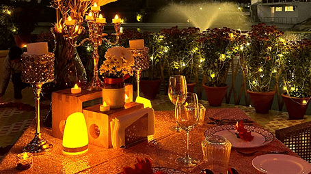 A candlelight dinner set up at Karma Lakelands.