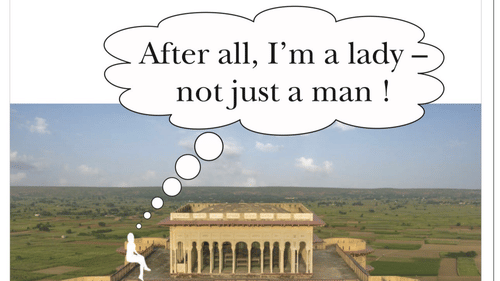 An advertisement for Neemrana Hotels featuring a historic fort palace and a not just a man quote bubble.