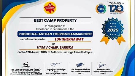 Utsav Camp Sariska Certificate of Best Camp Property by PHDCCI, Rajasthan Tourism Samman