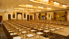 Theatre style seating arrangements in the banquet hall at Tulip Inn, Shravasti