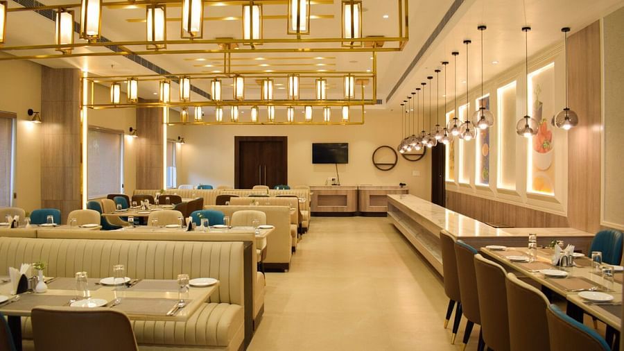 Overview of the seating arrangements of tupile restaurant at Tulip Inn, Shravasti