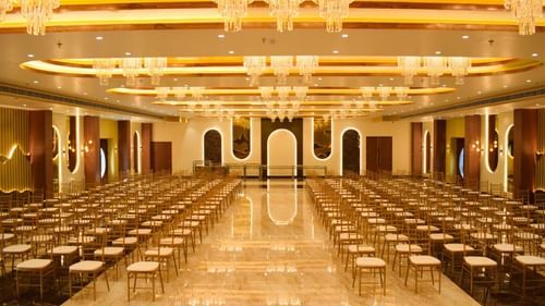 Overview of the seating arrangement of the banquet hall at Tulip Inn, Shravasti