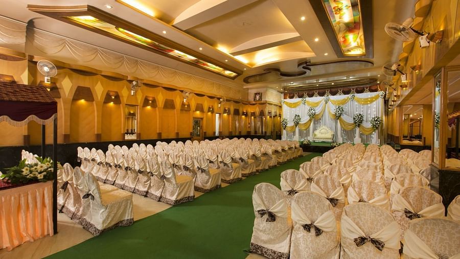 The Sammilan Banquet Hall at Hotel Pai Viceroy Jayanagar in a threate style setup