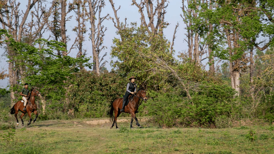 A group of friends enjoying horse riding near Haridwar at our resort - Aalia Jungle Resort & Spa