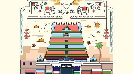 Illustration depicting a vibrant Indian festival with colourful decorations.