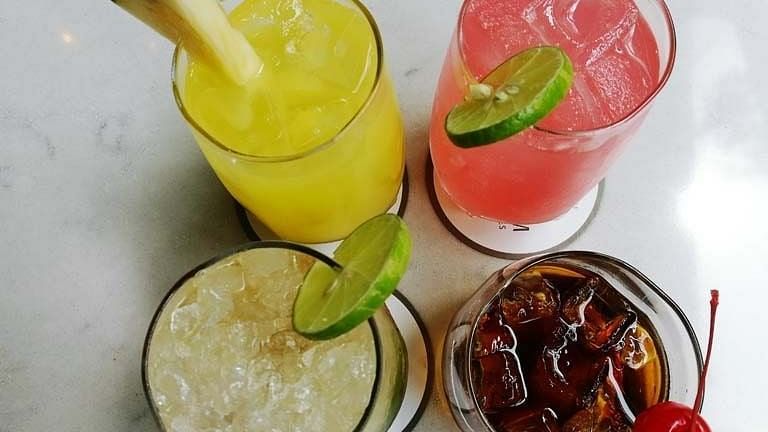 Juices placed on a white table