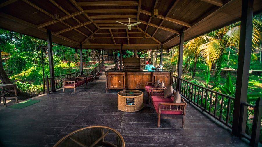 Interior setting of a resort reception desk