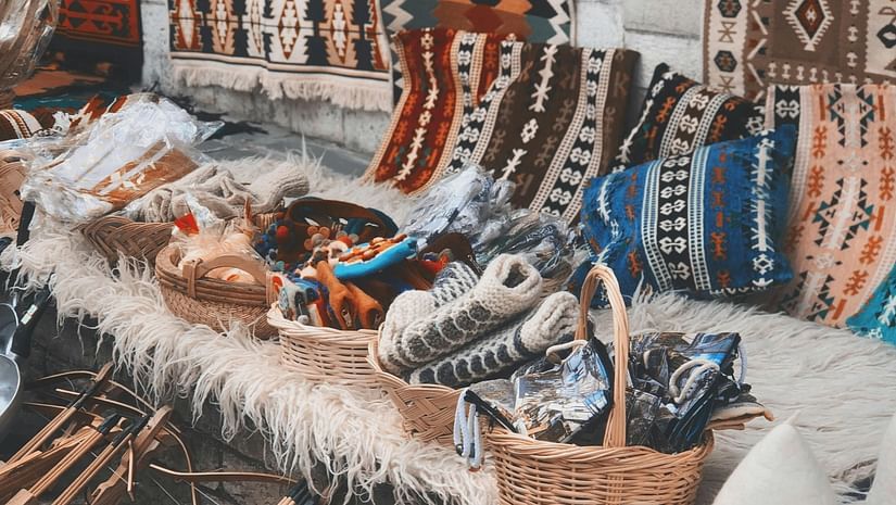 A variety of handcrafted items arranged for display.