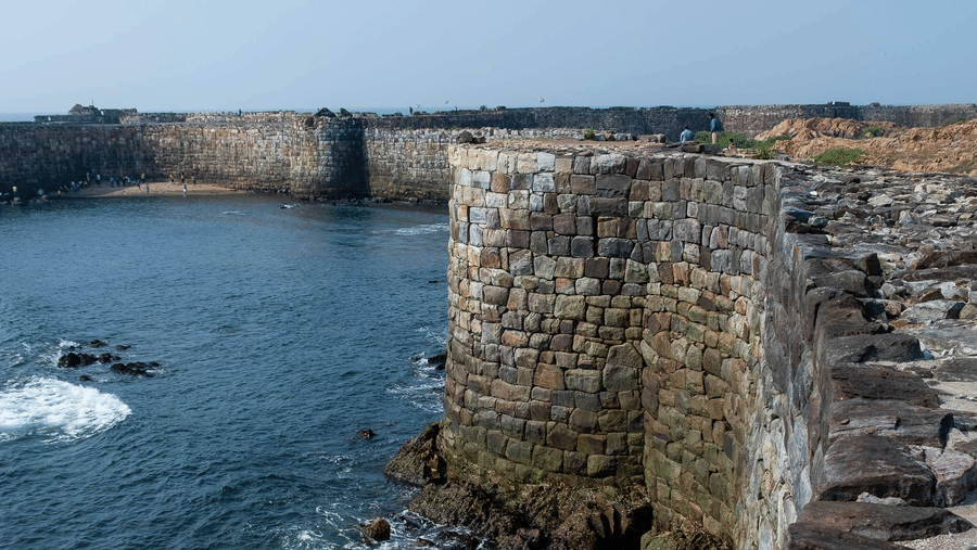 An aerial image of Sindhudurg Fort by the Arabian Sea
