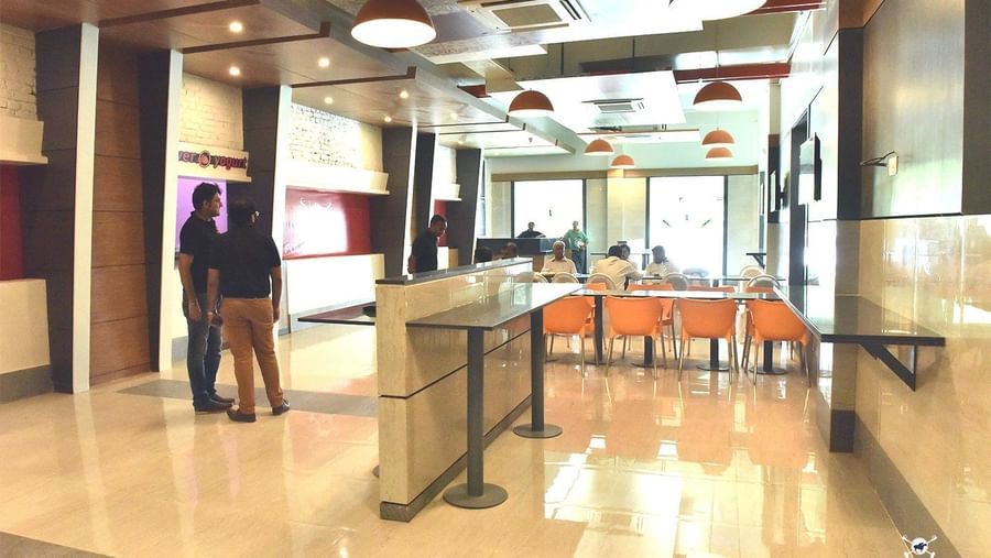 Entrance with security gate system inside Max Hotel Prayagraj.
