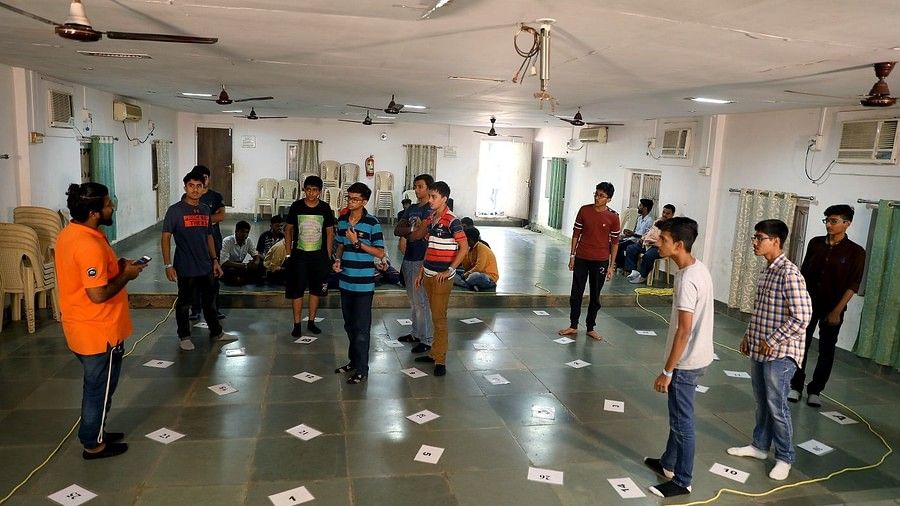 Team Game - Sajan - indoor activity in a room with people standing at equal distances.