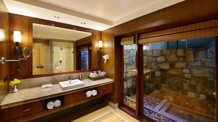 bathroom in one of the rooms at Ananta Pushkar