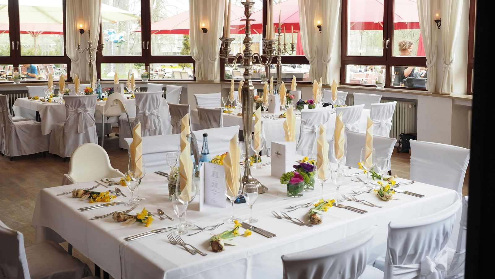 banquet hall with tables and chairs