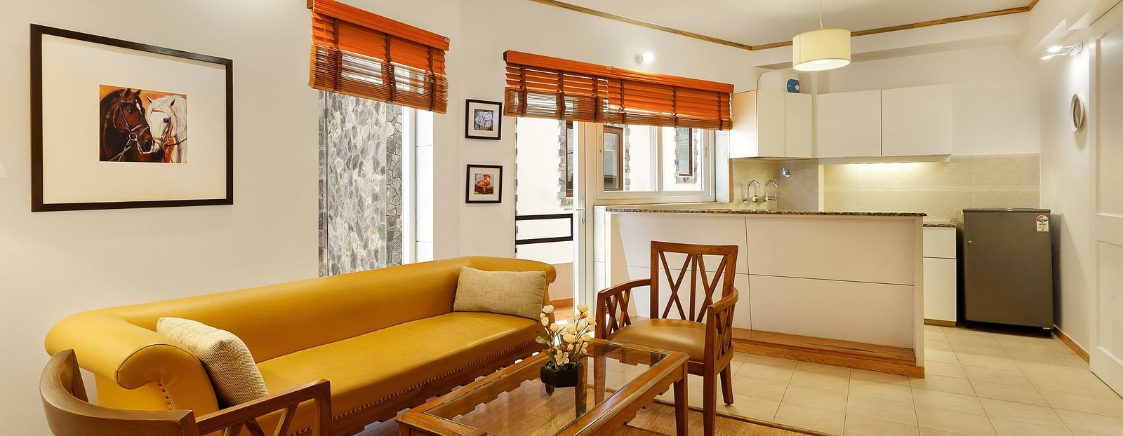 Leaving Area with comfy diwan seatings in One Bedroom Apartments Pinewood Nainital 