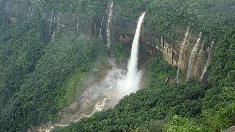 an aerial view of a waterfall