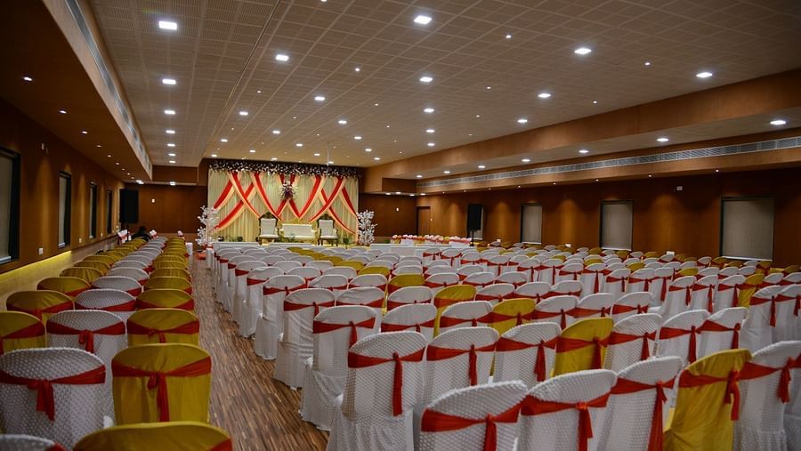 DIagonal view of the decorated hall