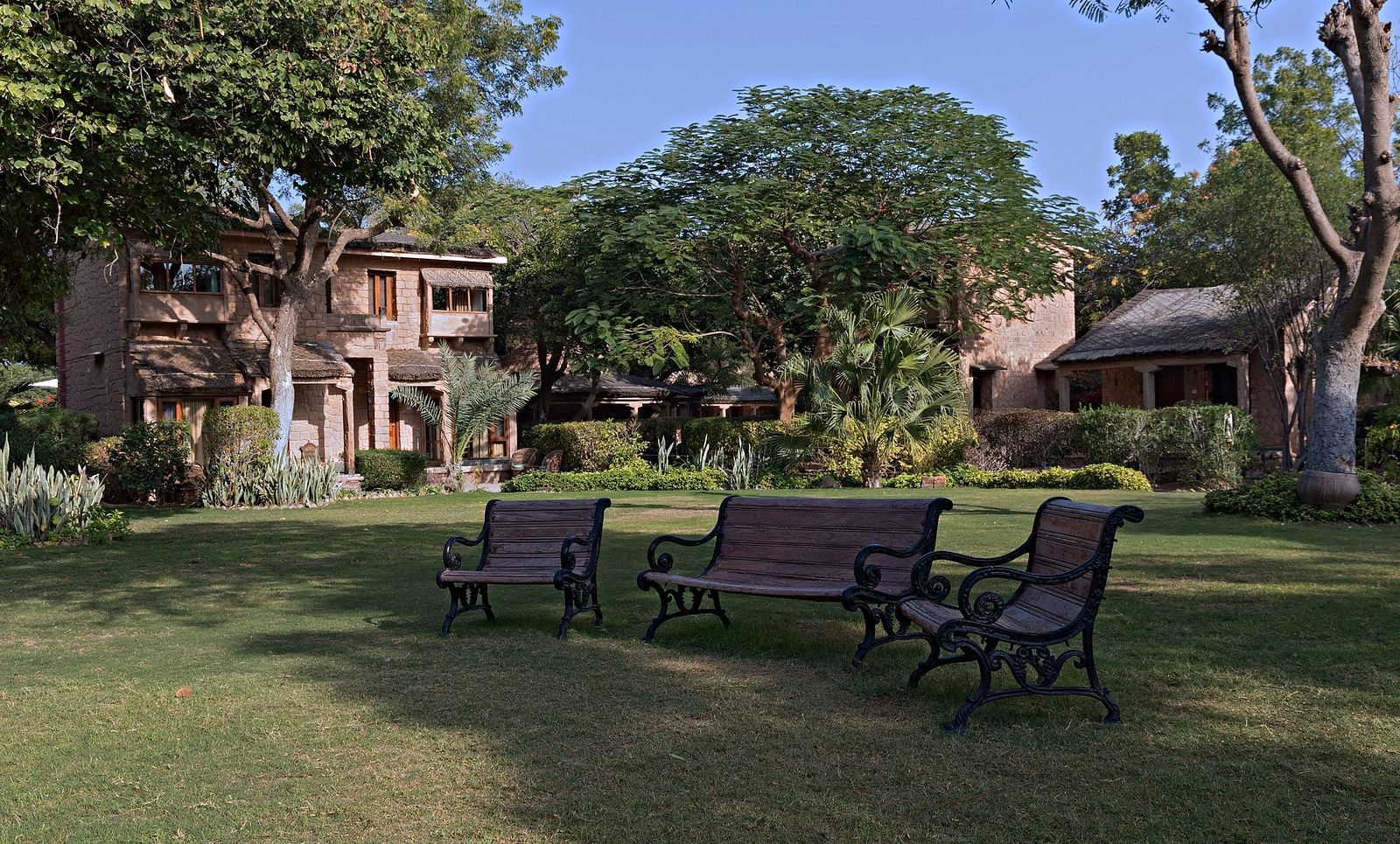 Seating in the garden area at Manvar Resort and Desert Camp