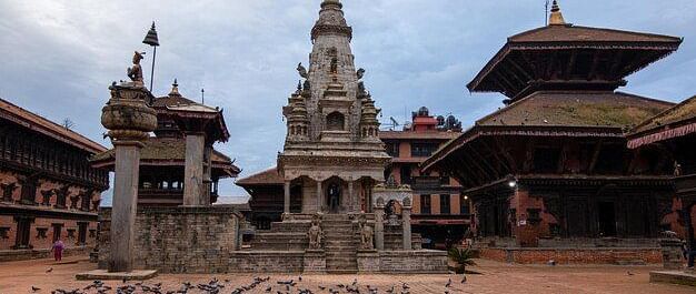 The bhaktapur durbar square with a clear sky in the background