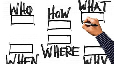 Image showing questions like who, how, what, when, where, why written on it.