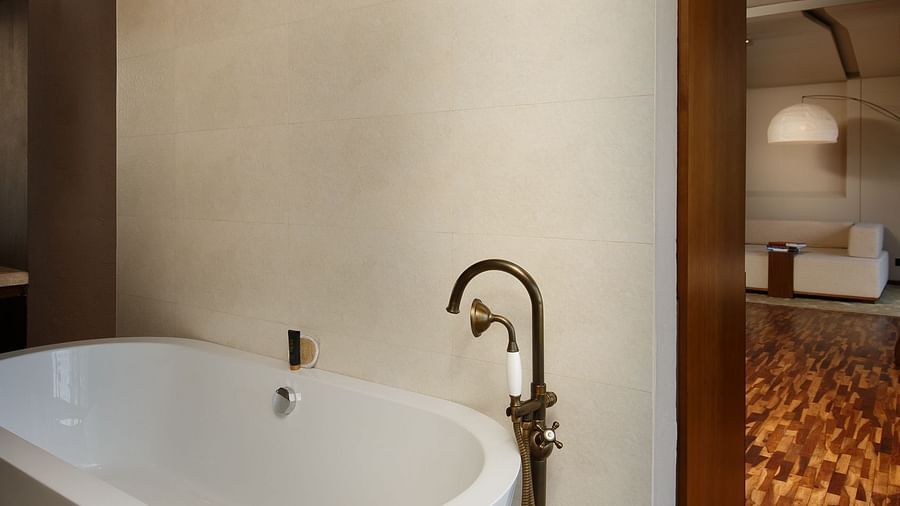 A stylish sink with an innovative faucet | Kavya Resort and Spa, Nagarkot