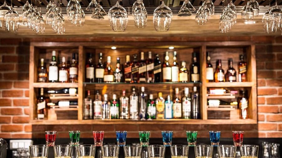the liquor counter at Red Lounge Bar in Manesar 